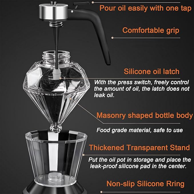 Honey Dispenser:Glass Honey Dispenser No Drip,Honey Jars with Dipper,Honey Pot with Stand,Stylish Honeycomb Design,Suitable for Honey, Syrup, Soy Sauce and Vinegar,200ml/7oz
