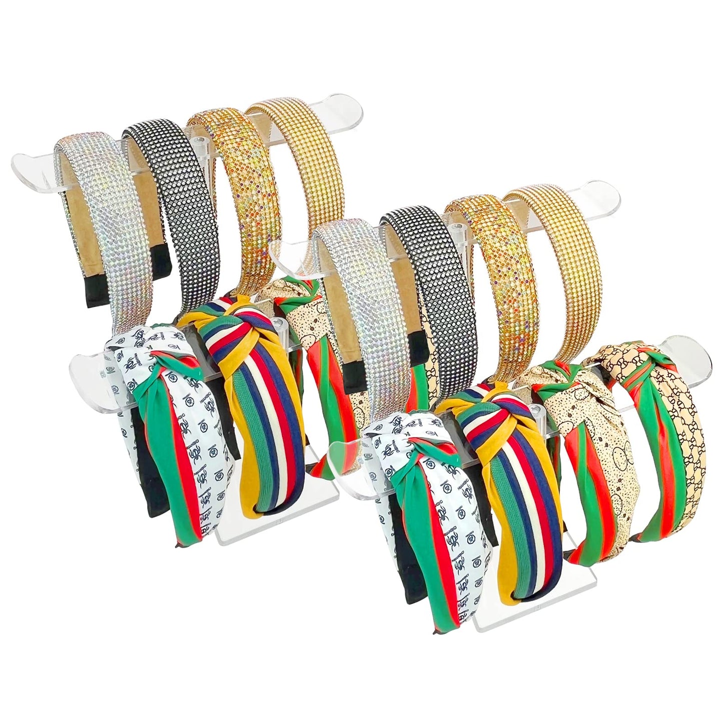 Bigfety Acrylic Headband Holder, 2 Pack Clear Headband Organizer Stand, Hair Accessories Storage (2-Tier & 2-Panel)