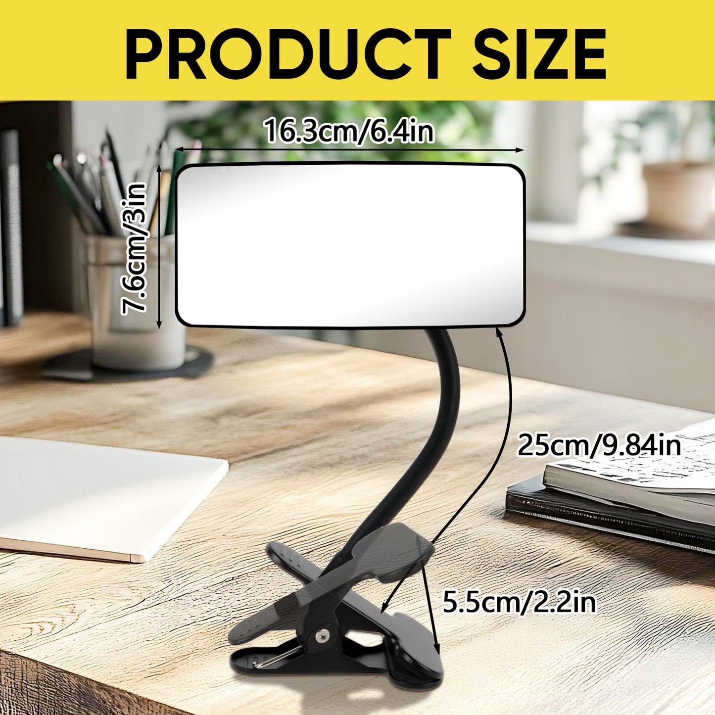 ZMJCGLXY Clampable Convex Safety Mirror 6.4"*3" in Glass Material, Black Curved Frame, 360° Direction Adjustment, for Workdesk, Office, Warehouse and Personal Area Privacy and Security