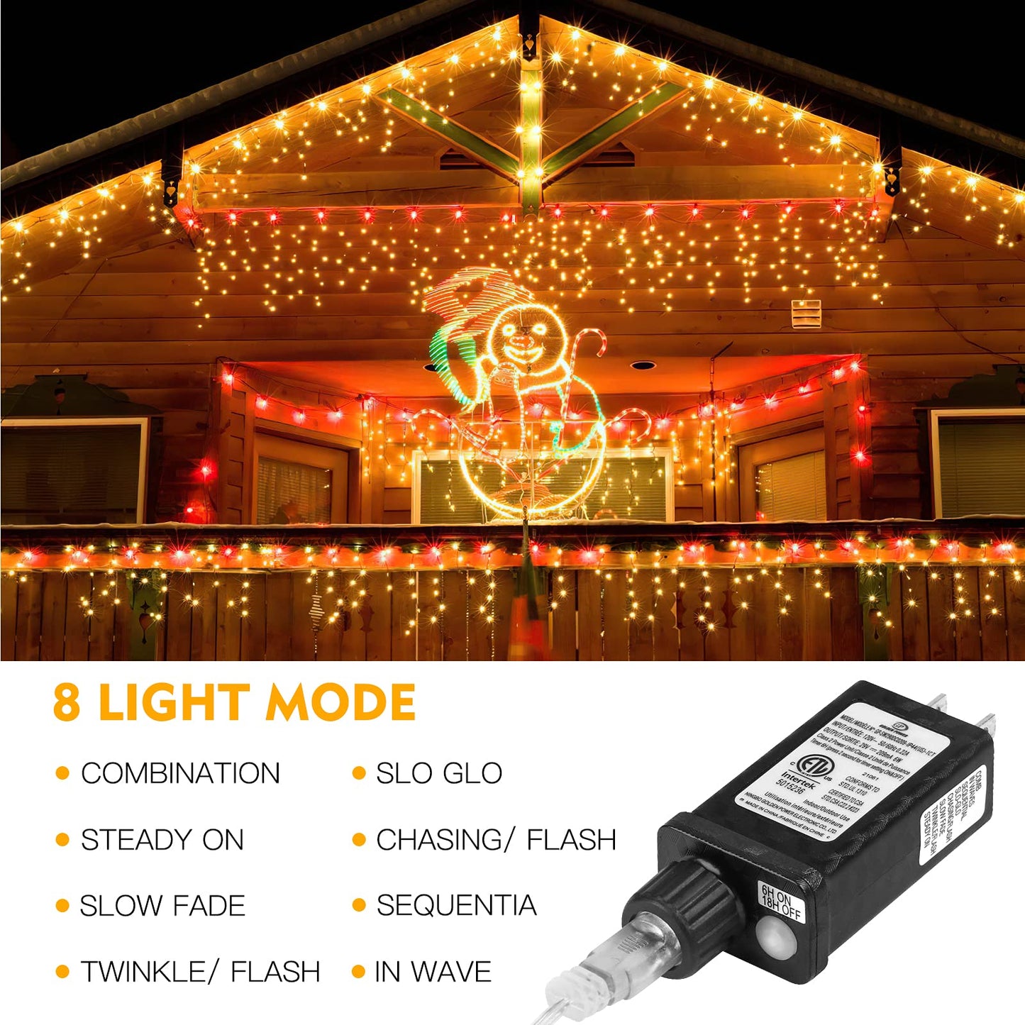AGIRL 400 LED Icicle Lights Outdoor Waterproof Warm White Fairy String Lights 32.8Ft 8 Modes Model GP-SW240DC0250-IP44