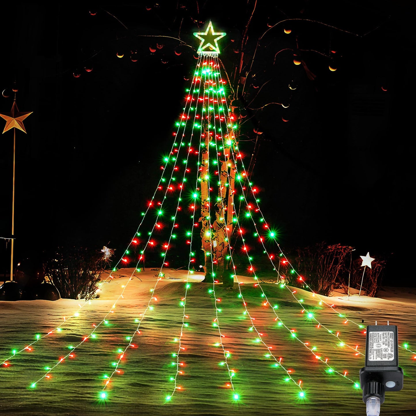 Blctec Outdoor Christmas Decorations 317 Leds Christmas Lights With 9 Strands 11.9Ft Waterfall Christmas Tree Lights  8 Modes  Waterproof  Topper Star & Timer For Yard Patio Xmas D?Or  Red Green