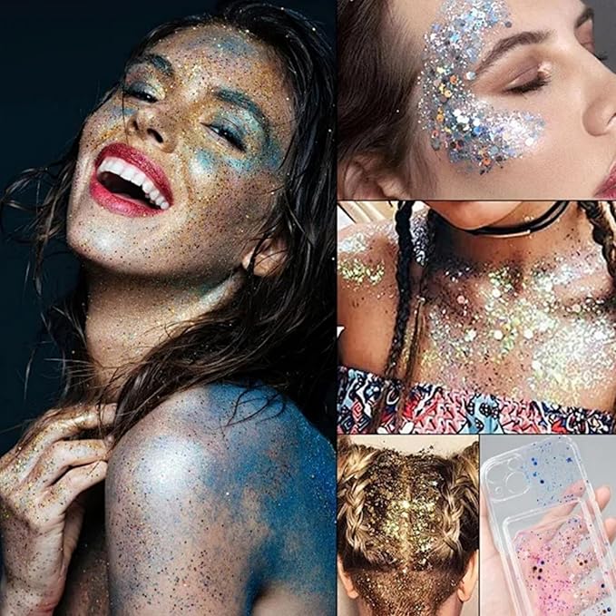 MAEPEOR Body Glitter Stick 6 Colors Holographic Mermaid Sequins Chunky Face Glitter Stick Singer Concerts or Music Festival Rave Body Makeup (Color 02)