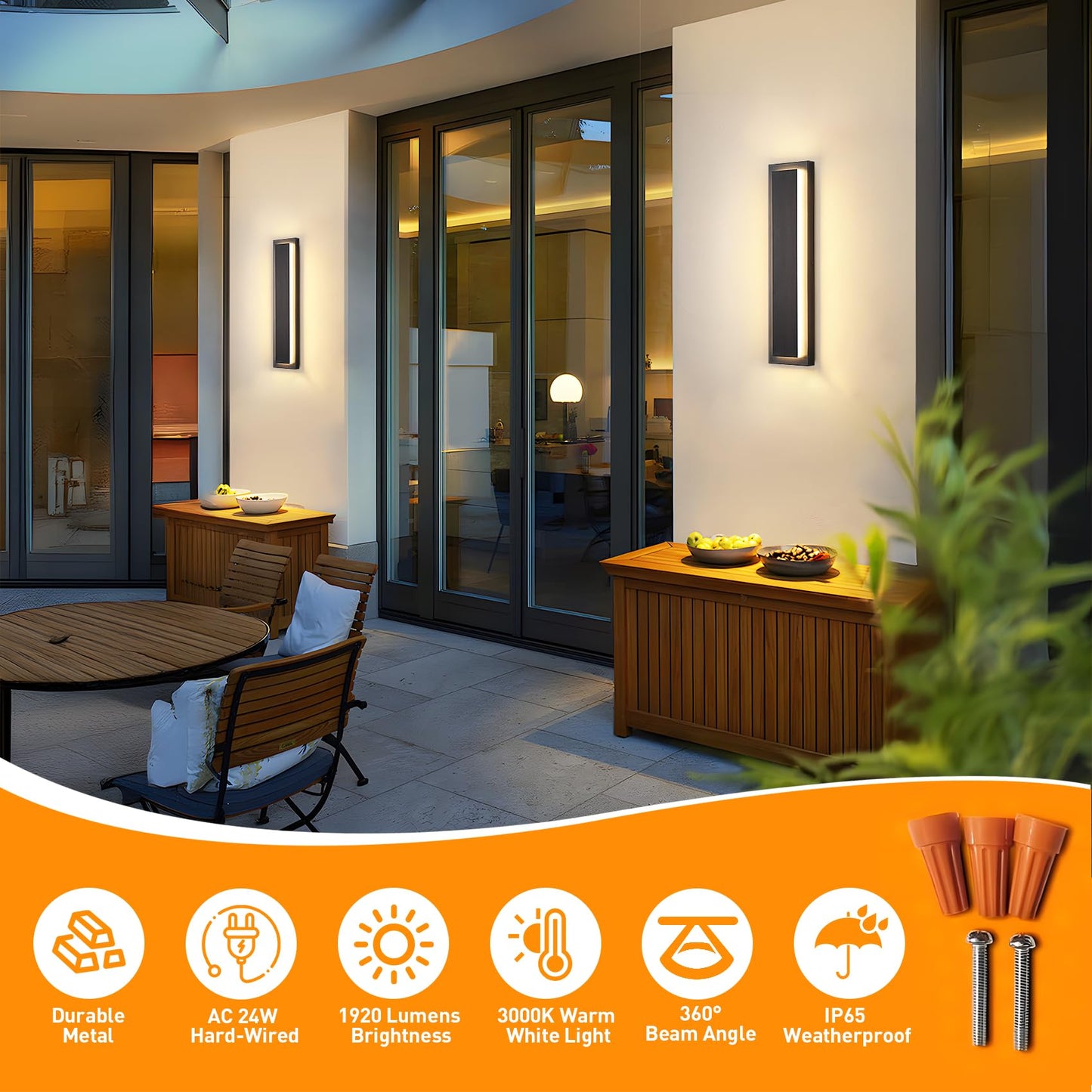 Zsmaiku 24 In Porch Lights Outdoor Sconce Lights Modern Exterior Front Door Lighting Fixtures Black Led Long Outdoor Wall Light Waterproof Outside Lights For House Patio Garage 24 W Warm White 1 Pack