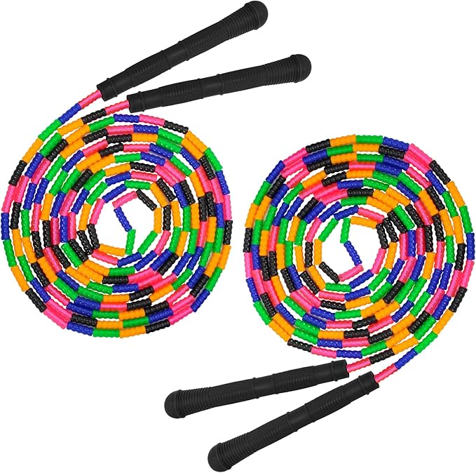 Coolrunner 16 FT Long Jump Rope(2 PACK), Double Dutch Jump Ropes, Soft Beaded Skipping for Kids Adults, Plastic Segmented ...