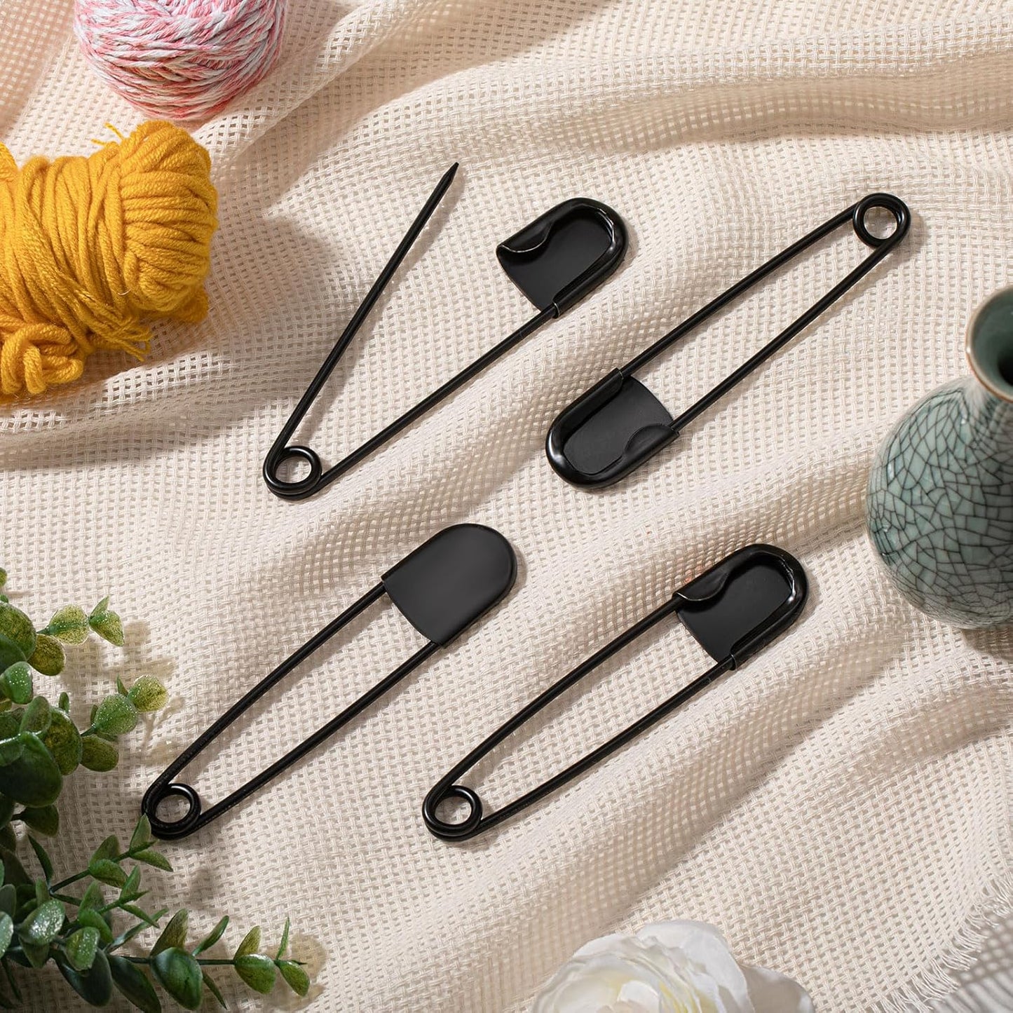 Juexica 20 Pcs 5 Inch Jumbo Stainless Steel Safety Pins Large Heavy Duty Huge Strong Laundry Pins for Upholstery Sewing Quilting Key Rings Craft Outdoor (Black)