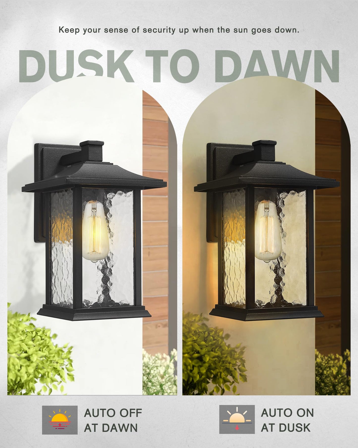 Beionxii Outdoor Wall Lights  14Inch Dusk To Dawn Exterior Wall Mount Sconce Front Porch Light  Black Cast Aluminum W/Water Glass - A272W-2Pk