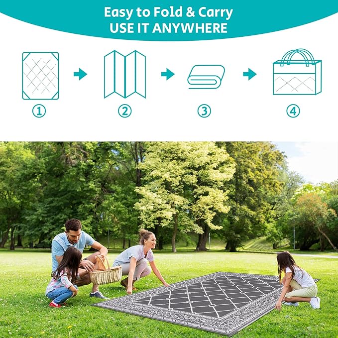 HEBE Outdoor Rug 6'x9' for Patios Waterproof Clearance Reversible Patio Mat Plastic Straw Rug RV Camping Mat Outside Area Rug Carpet for Camping RV,Porch,Deck,Balcony,Camper,Backyard