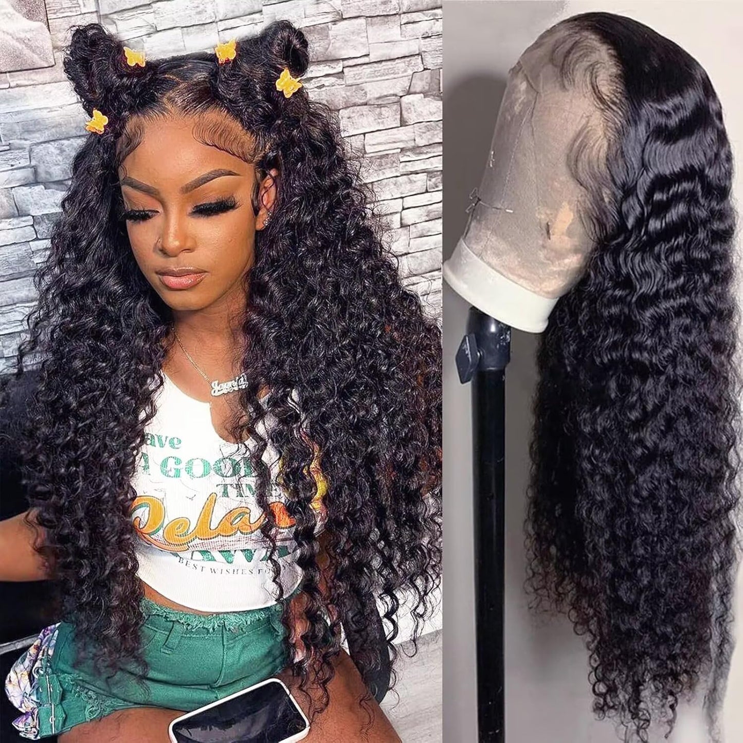 Tagota 22 Inch Deep Wave Lace Front Wigs Human Hair 13x6 HD Lace Front Wigs Human Hair Pre Plucked Brazilian Curly Wig Human Hai