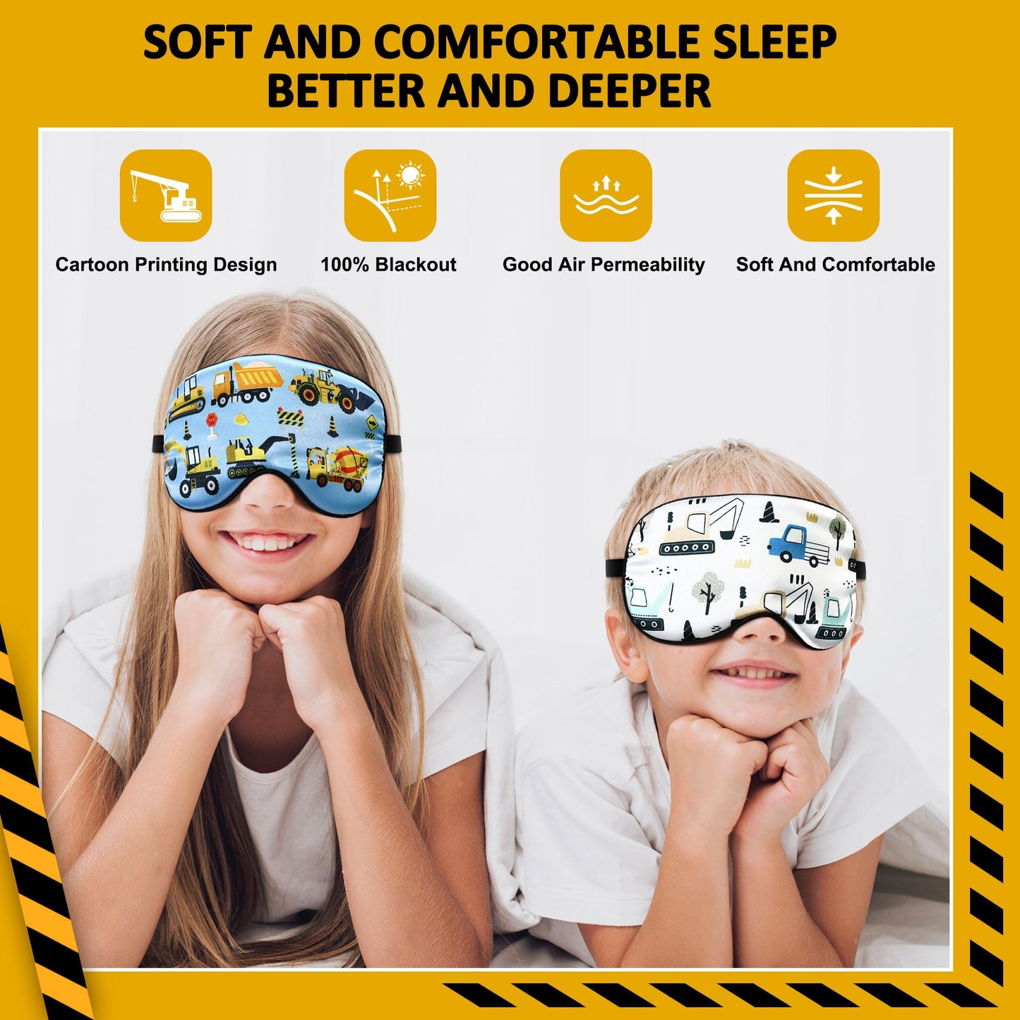 2 Pcs Sleep Mask,Construction Vehicles Masks with Adjustable Buckle for Sleeping,Soft Eye Masks for Sleep,Blackout Sleep Mask for Kids Teens Home Travel Party Game Eye Cover Blindfold