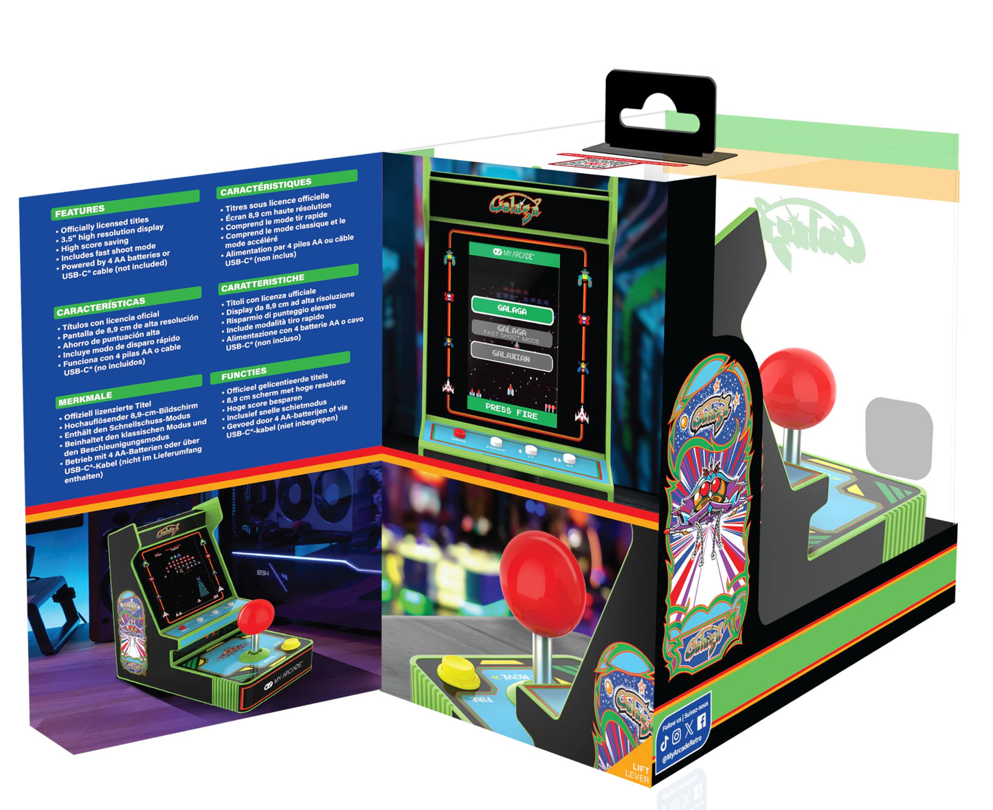 My Arcade New Galaga Red Joystick Player: Galaga and Galaxian Portable Console, Retro Games - 3.5" Full Color Display