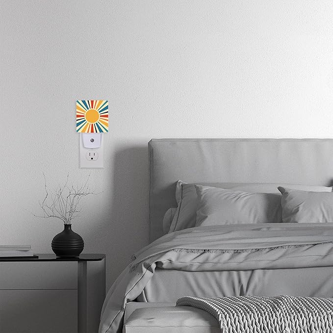 Retro Sun Burst Night Light with Dusk to Dawn Sensor for Kids, Rooms, Hallways, Kitchens, Bathrooms, Nurseries, Stairs