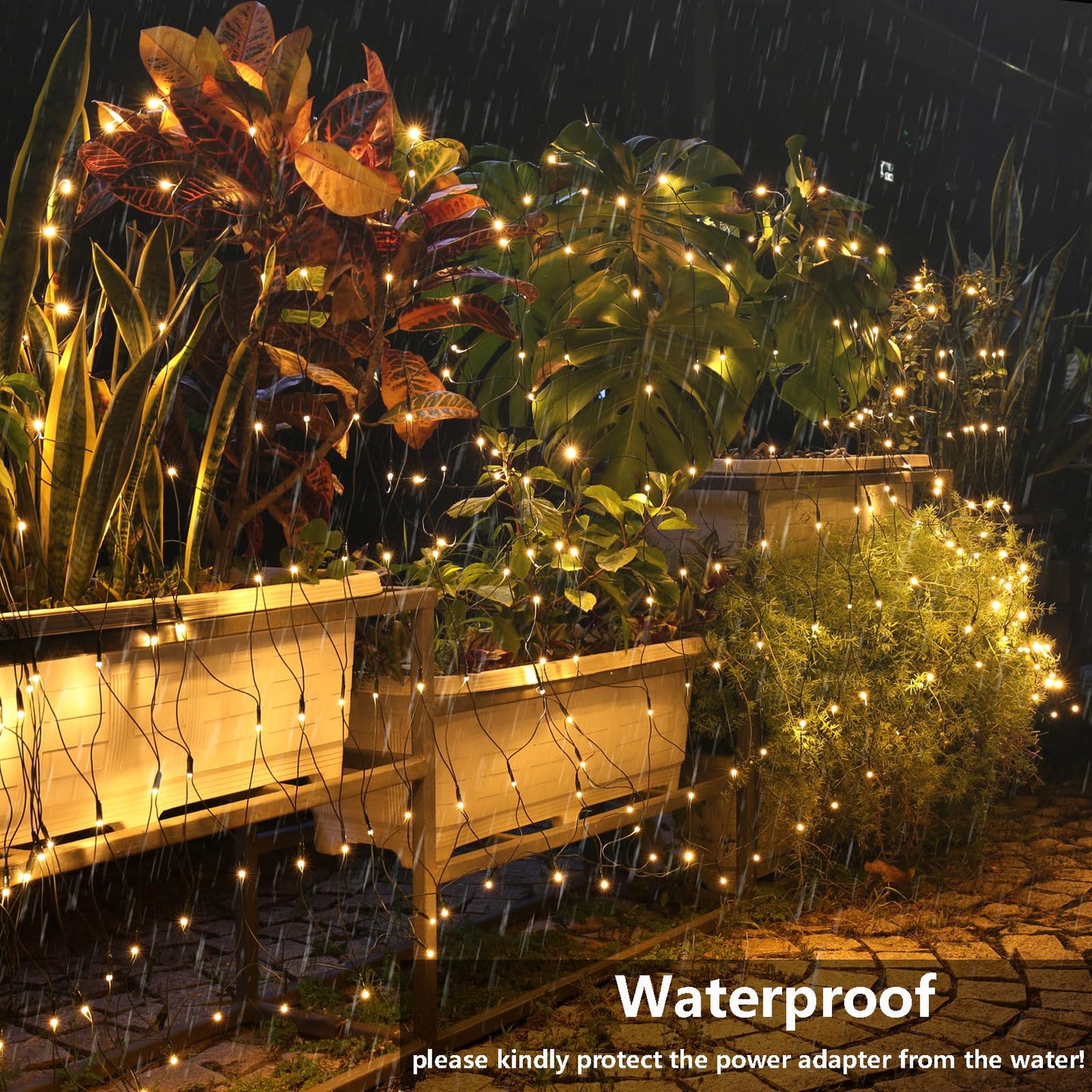 Joomer Christmas Net Lights - 12FT x 5FT, 360 LED, Waterproof, 8 Modes, Green Wire, Warm White