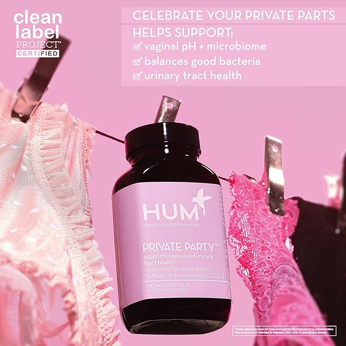 HUM Private Party - Vaginal Probiotics for Women's Health, pH Balance Supplement, and Urinary Tract Support with Cranberry & Lactobacillus Blend | Cranberry Pills, (90 Capsules)