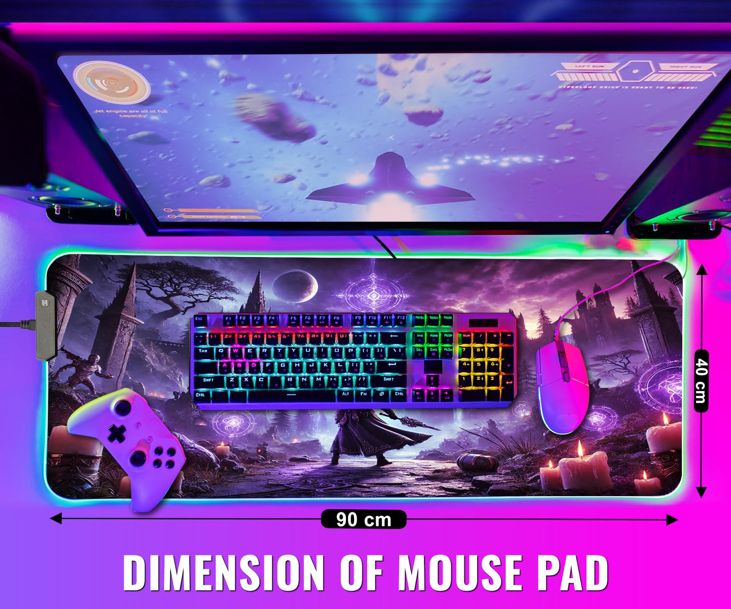 Nexus Elite Gaming Mouse Pad - Desk Mat Gaming Mouse Pad , Medium Extra Large Extended Big Long Huge XL XXL and XXXL RGB LED Light Mousepad For a Computer , PC Mats Mousepads Sorcerers Fate