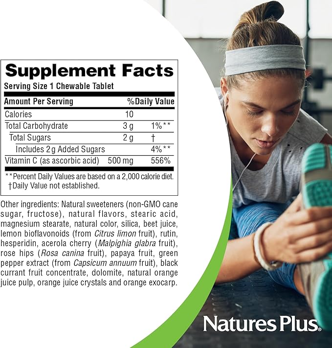 NaturesPlus Orange Juice Vitamin C 500 mg - 180 Chewable Tablets, Pack of 2 - Promotes Optimal Immune Health - Gentle on Your Stomach - Vegan, Gluten Free - 360 Total Servings
