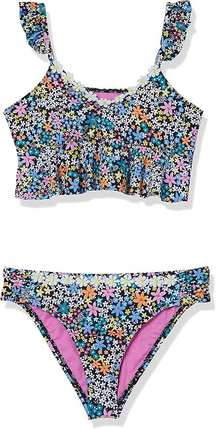 Hobie Girls Cap Sleeve Bralette Bikini Top & Sash Tab Hipster Bottom Swimsuit Set