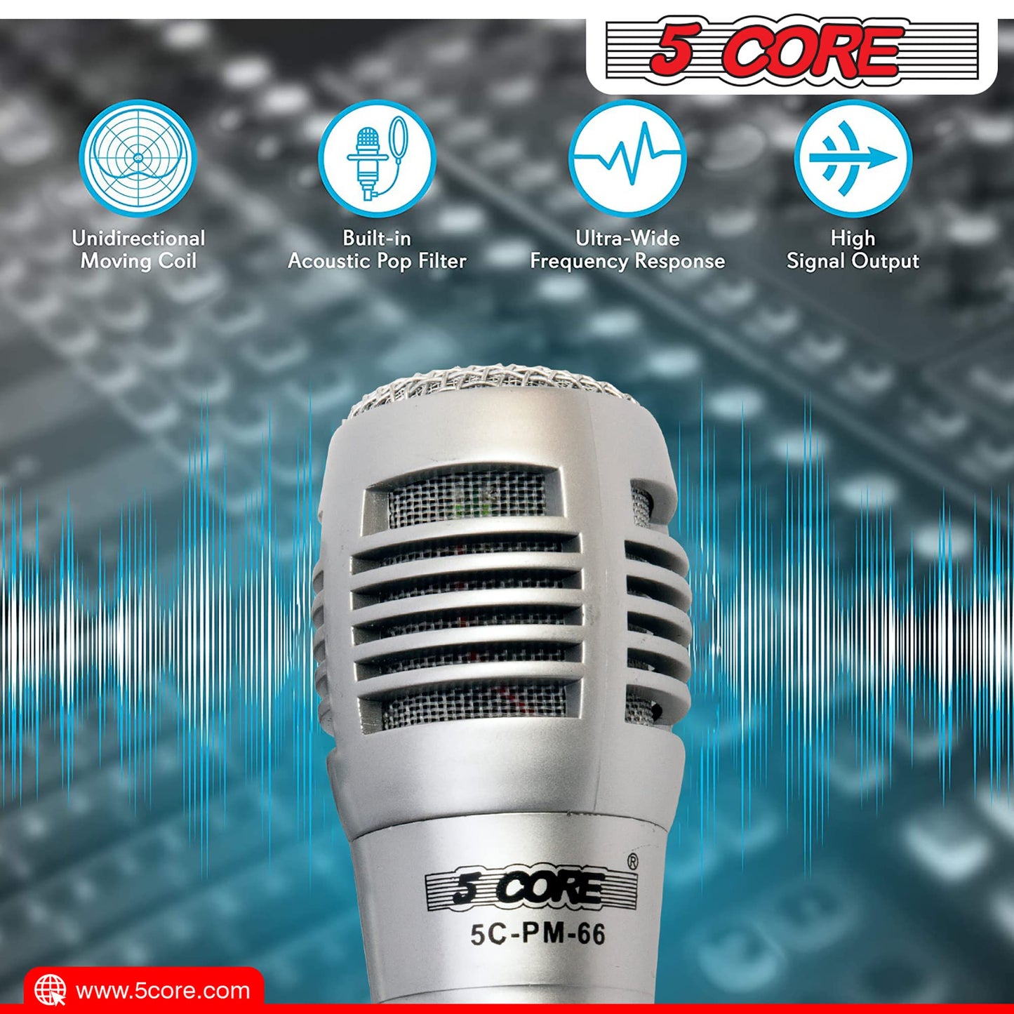 5 Core Microphone Dynamic Vocal Handheld Mic Cardioid Unidirectional Microfono W On Off Switch + Xlr Audio Cable For Singing - P