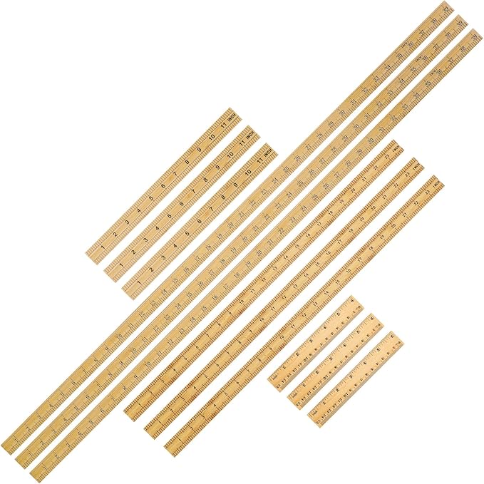 Fulmoon 12 Pieces Wood Double Sided Meter Stick Yard Stick Thick Wooden Ruler Yardsticks Bulk for School Classroom Home Office Kids Measuring Meterstick(39", 12", 24", 6")