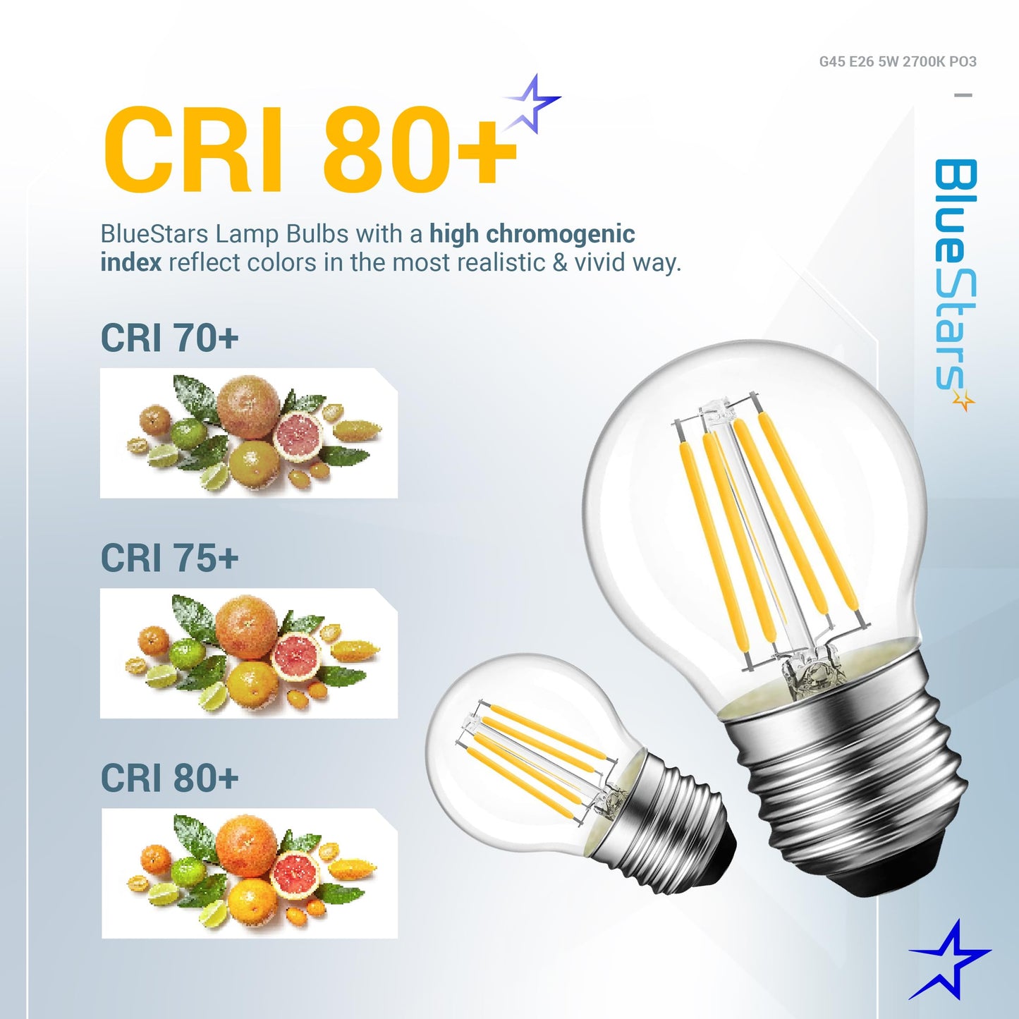 BlueStars G45 E26 Edison LED Filament Globe Bulb 120V 5W (60 Watt Equivalent), 2700K Warm White Light 550lm Non-Dimmable for Indoor Outdoor Holiday Home Decoration - 3 Packs