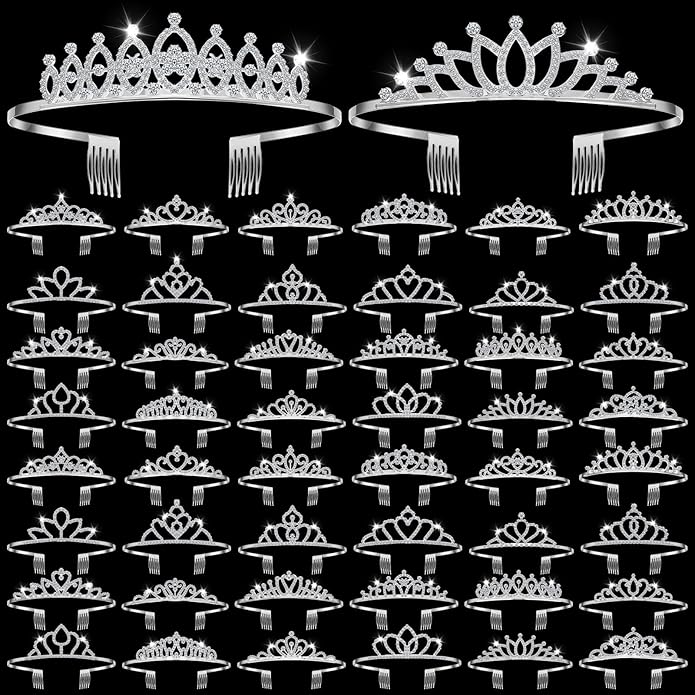 Riceshoot 50 Pcs Tiara Crowns Bulk for Women Crystal Princess Tiara Queen Rhinestone Crown with Comb Silver Bridal Wedding...