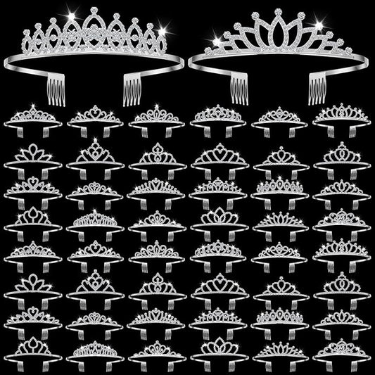 Riceshoot 50 Pcs Tiara Crowns Bulk for Women Crystal Princess Tiara Queen Rhinestone Crown with Comb Silver Bridal Wedding...