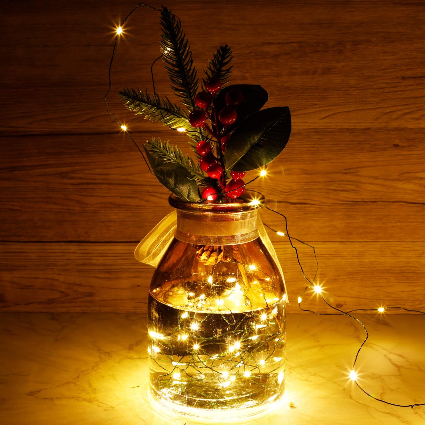 Twinkle Star LED String Lights, Dimmable, 66 ft, Warm White, Starry Green Wire for Indoor Outdoor Home Decoration