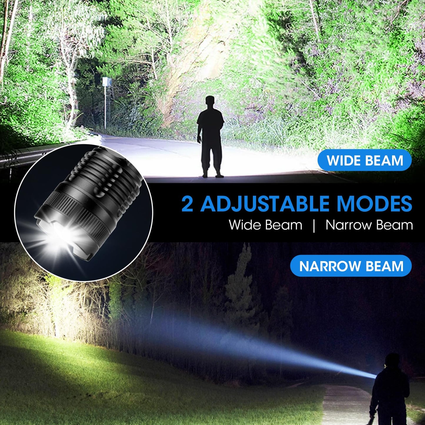 ALSTU Rechargeable Flashlight 99,000LM LED Super Bright Waterproof Handheld L-3P Black Model M082