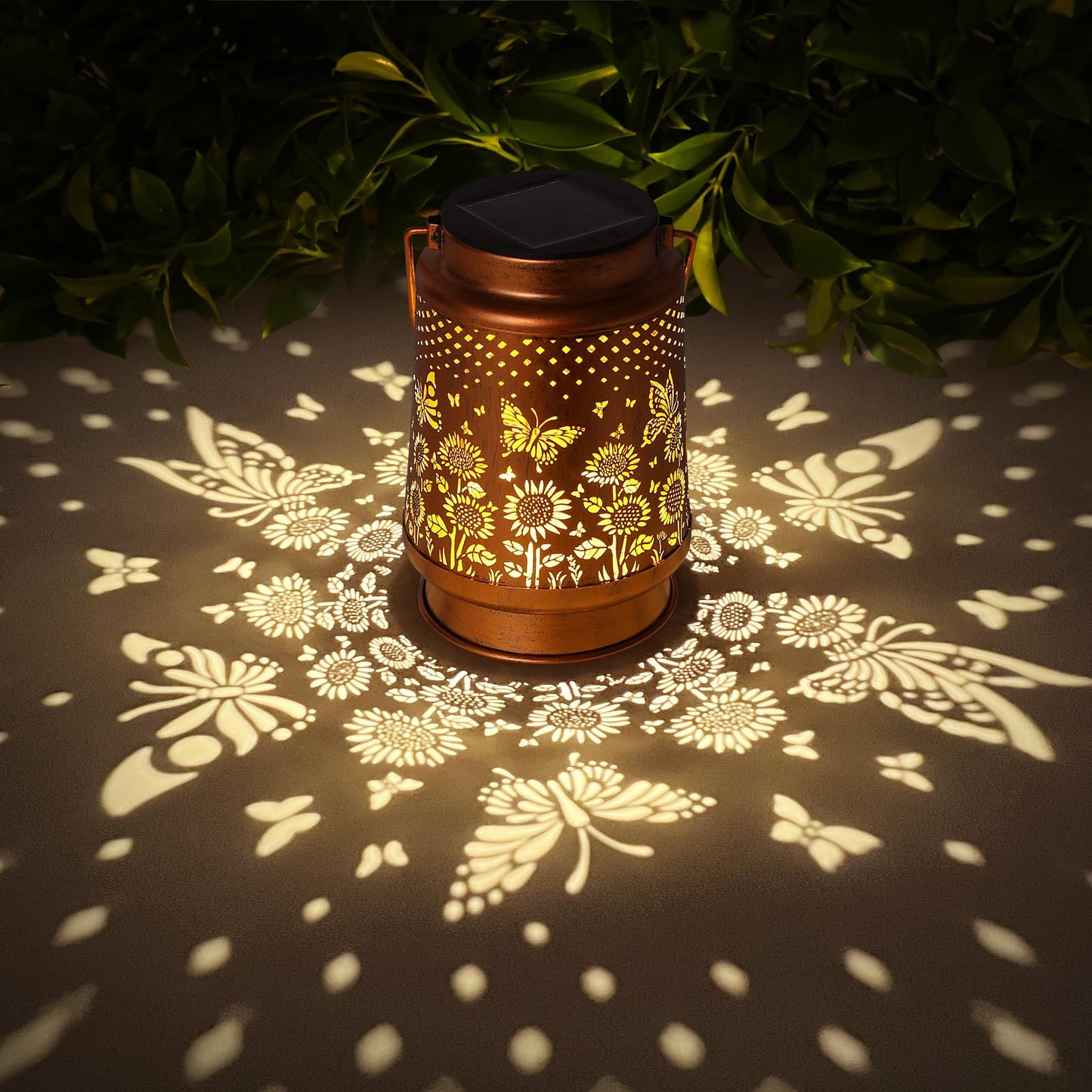Kaakuuki Solar Lanterns Outdoor Waterproof Metal LED Garden Light, Butterfly, Bronze Color, Model HW11