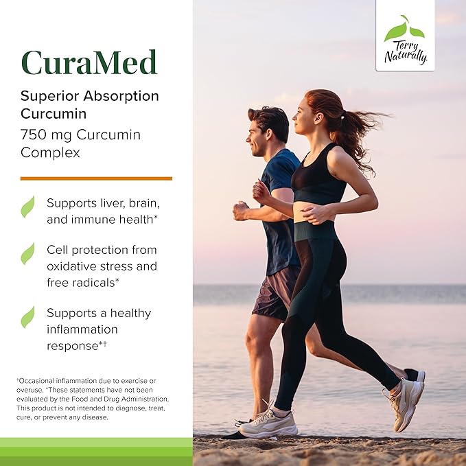 Terry Naturally CuraMed 750mg - Antioxidant Supplement for Brain & Heart Health Support - Dietary Supplement with High-Potency Curcumin Complex - Kidney, Liver & Immune Health Support - 120 Softgels