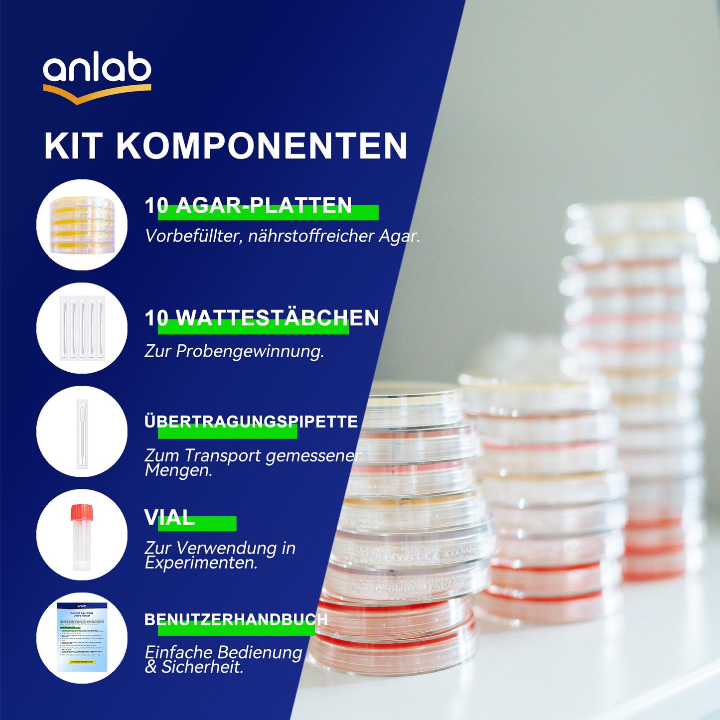 Nutrient Agar Petri Dishes Science Project Kit | Pre-Poured Agar Plates and Cotton Swabs for Science Experiments | Bacteria Science Kit - Sealed Separately (Items of 10)