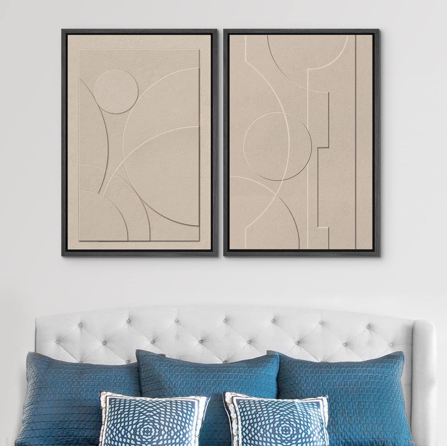 SIGNWIN Framed Canvas Print Wall Art Set Art Deco Geometric Polygon Collage Abstract Shapes Illustrations Minimal Decorative Boho Nordic Relax for Living Room, Bedroom, Office - 16"x24"x2 Black