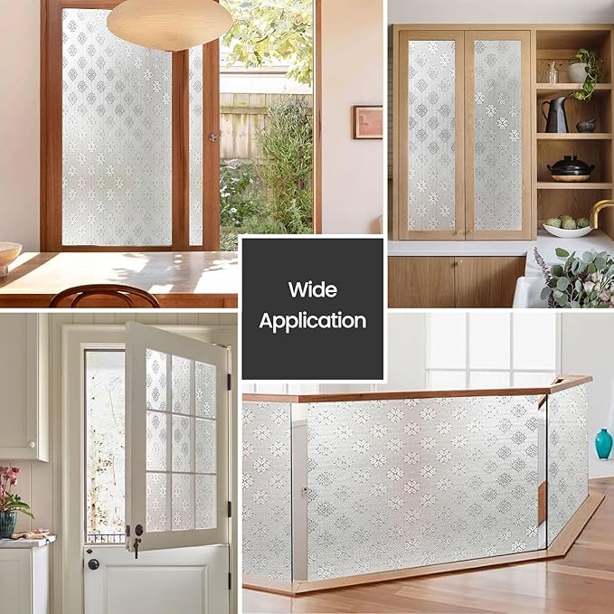 Window Privacy Film, Frosted Glass Decorative Static Cling, Removable Sun Blocking Vinyl Covering,Window Film for Home Kitchen Living Room Bathroom, Frost Blossom,17.3" x 78.7"