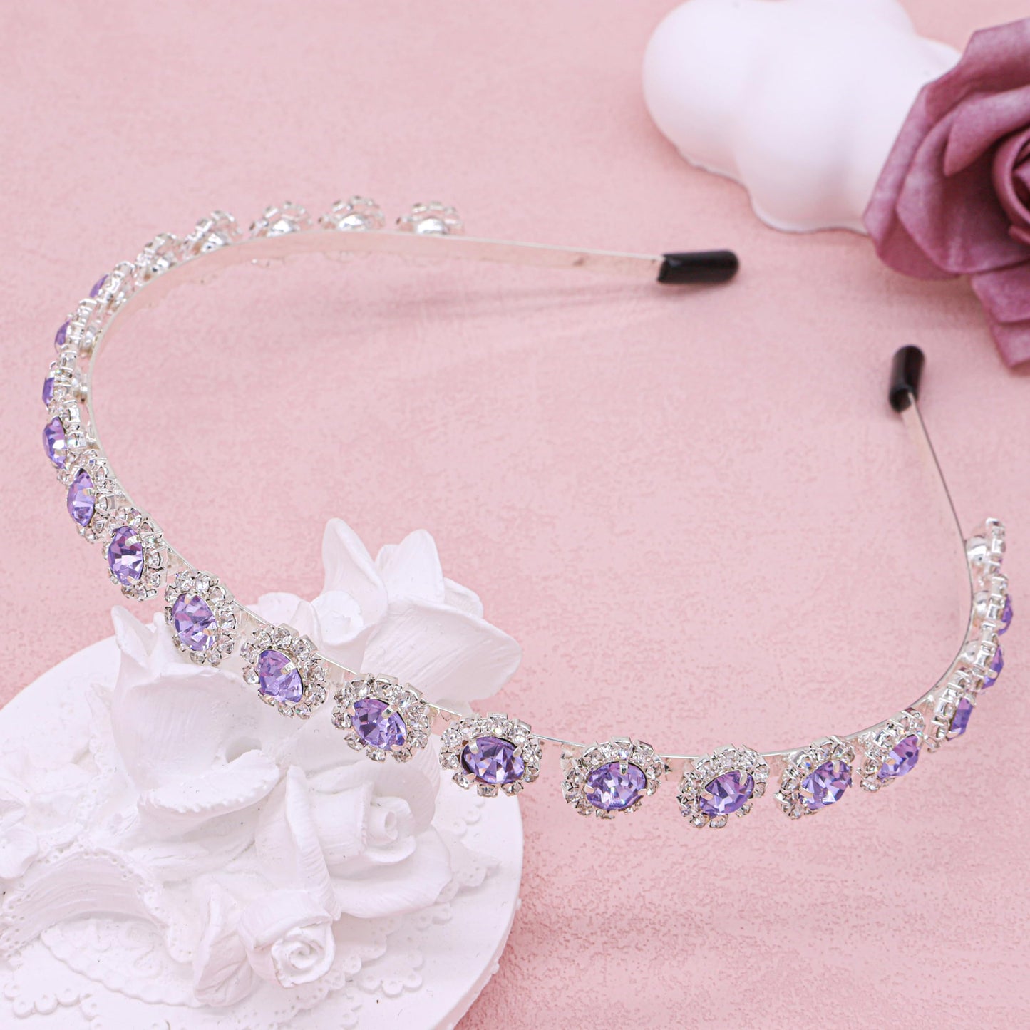 Ammei Headpiece Bridal Headpiece Wedding Headband with Crystal and Hair Accessories (Purple, 5.5 ' ')