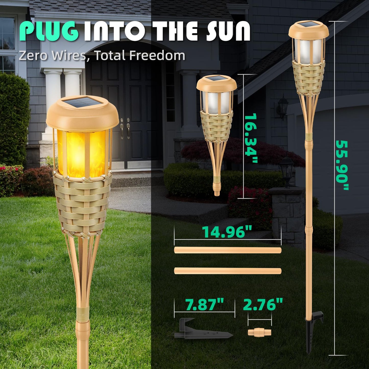 Evelynsun Solar Torch Lights - Outdoor Flickering Flame Decorations, 8 Pack, Plastic