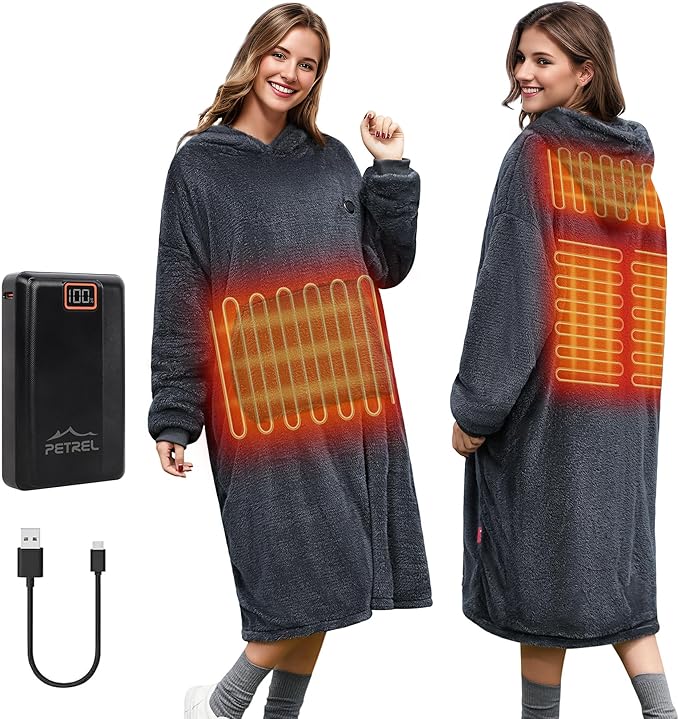 Wearable Heated Blanket Hoodie with 16000 mAh Battery,Cordless Heating Throw,Electric Shawl Robe with Sleeves,Gift for Family