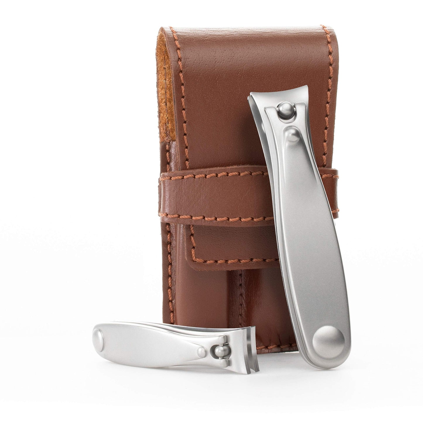 GERMANIKURE Nail Clippers Set in Brown Leather Case - Ethically Made in Solingen Germany, FINOX Stainless Steel Tools - Professi