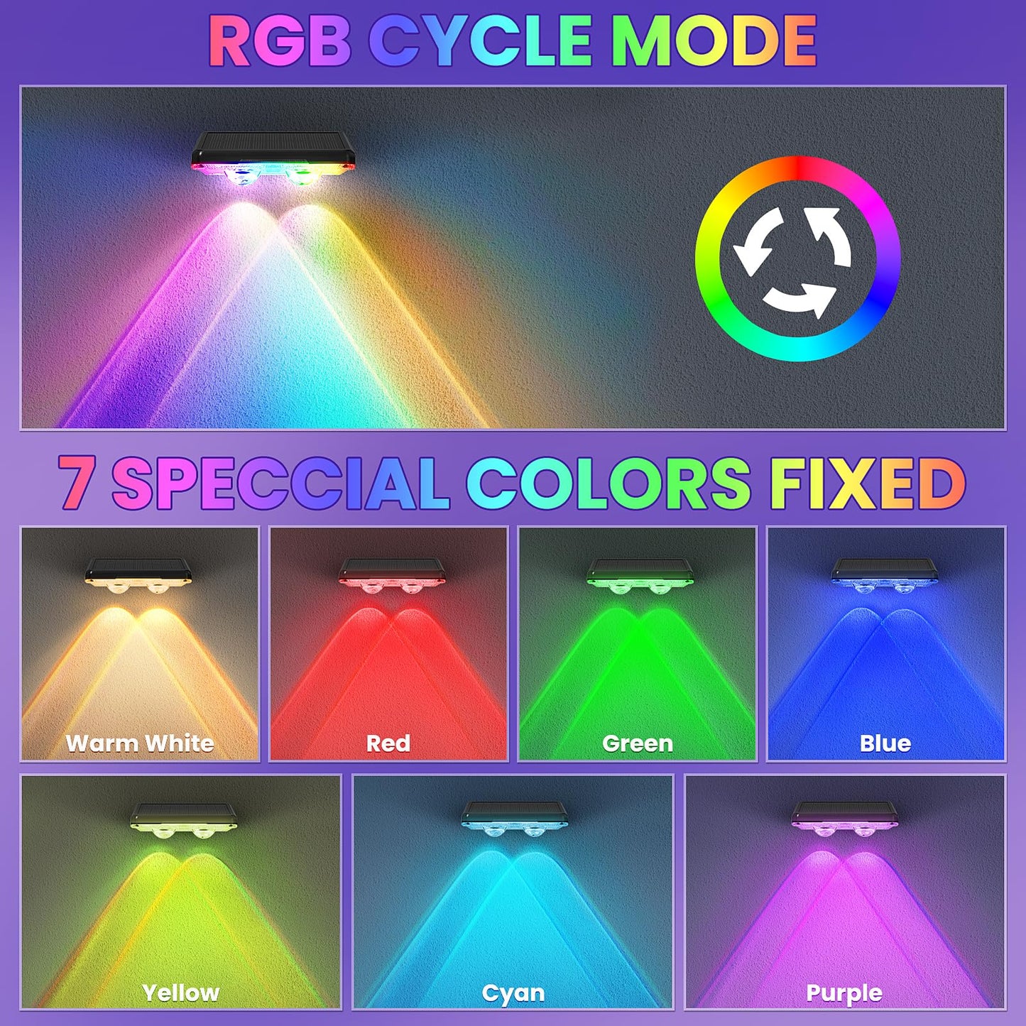 Apilab Solar Fence Lights Outdoor 16 Pack - 8 Modes (Rgb Cycle/Fixed)  Fence Lights Solar Powered For Outside  Ip65 Waterproof  Deck Lighting For Wall  Step  Patio  Pathway  Stairs
