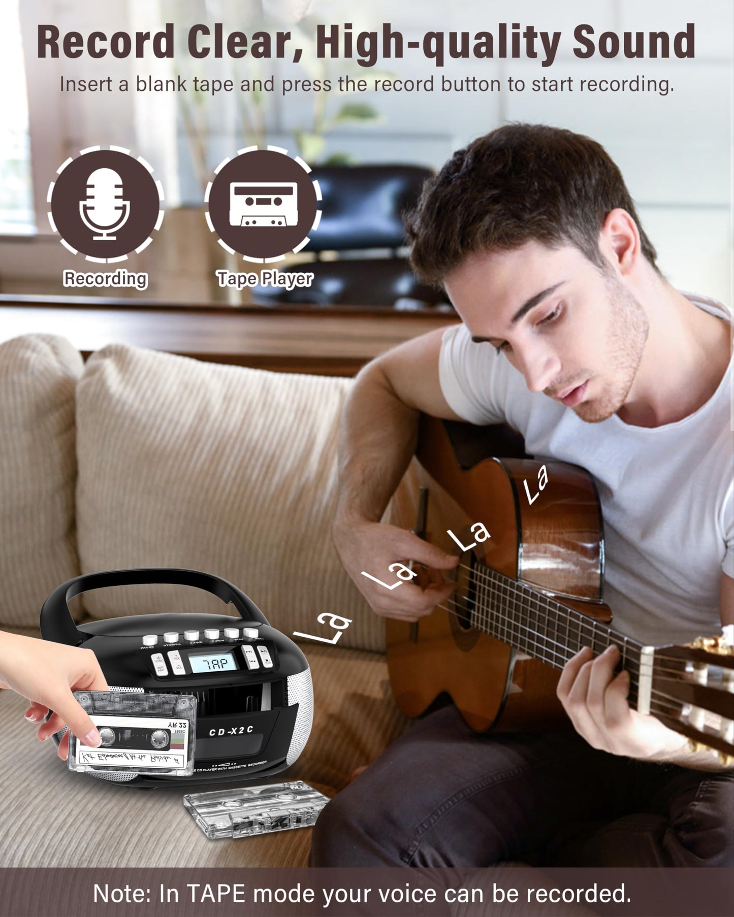 Pbochi Portable Top Loading Cd Boombox With Am/Fm Stereo Radio, Tape Recorder, Aux In Cable And Ac Powered, Battery Operated, Pr