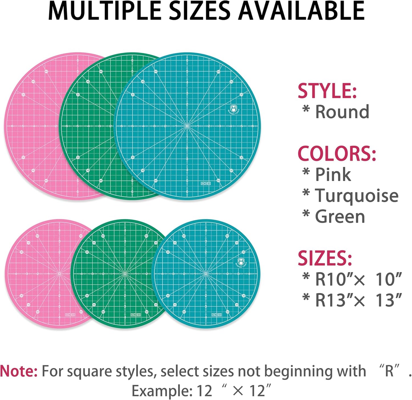 Headley Tools 10"x10" Round Rotating Cutting Mat, Self Healing Mat with 360-Degree Rotation & Anti-Slip Base, Sewing Board Cutting Mat Perfect for Fabric Quilting Leather Hobby Project, Green