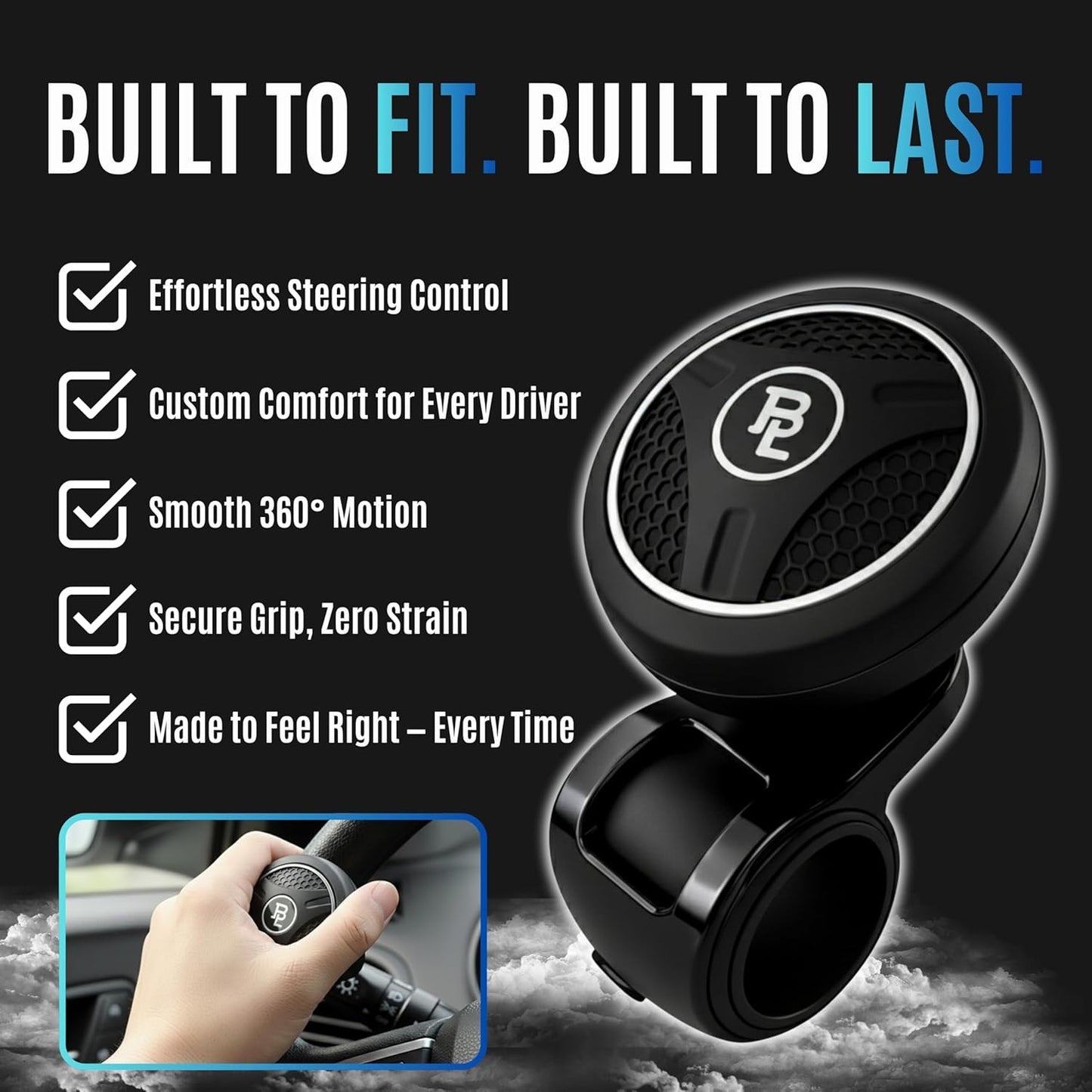 BL Steering Wheel Knob Spinner - Universal Non-Slip Fit, ABS & Premium Silicone Finish Suicide Knob with Metal Ball Bearing - Ideal for Cars, Trucks, Boats (Silicone Silver)