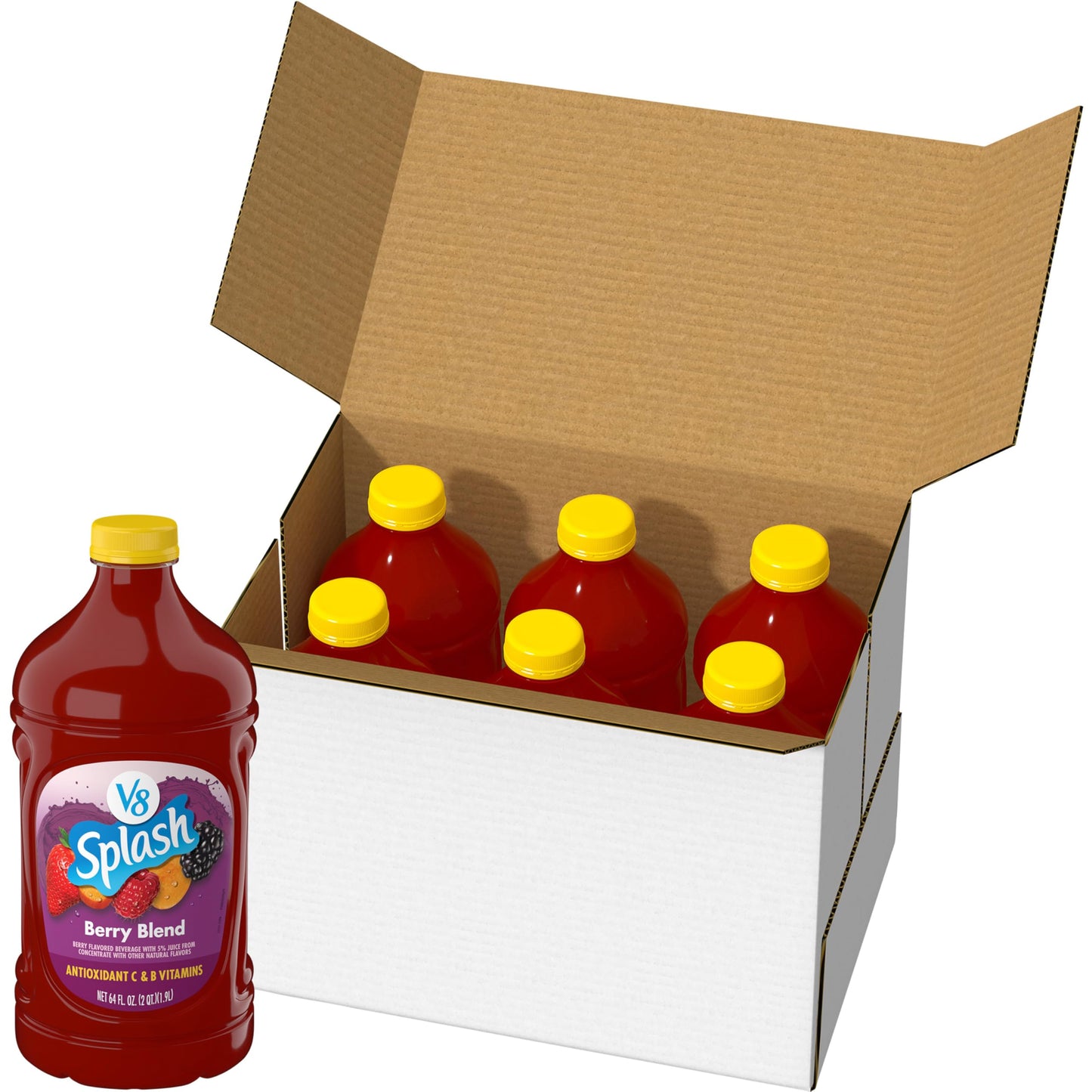 V8 Splash Berry Blend Flavored Beverage, 64 fl oz Bottle (6 Pack)