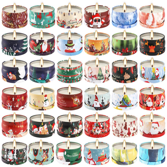 36Pack Christmasc Sets,Long Burning,2.5oz Natural Soy Wax with Essential Oils Decorative Aromatherapy Candles for Christmas，Thanksgiving Gift, Home Scented