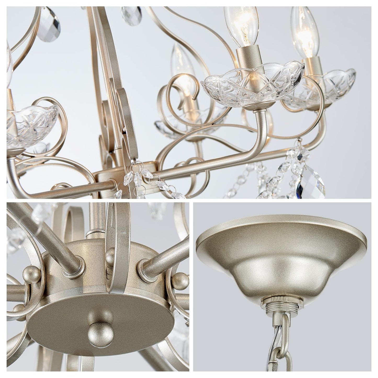 Wuzups Crystal Candle Chandelier Pendant Flushmount Ceiling Light Modern Lighting Fixture For Bedroom Hallway Bar Kitchen Bathroom  H 22.5 X W 21.7  Nickel  E12 Base