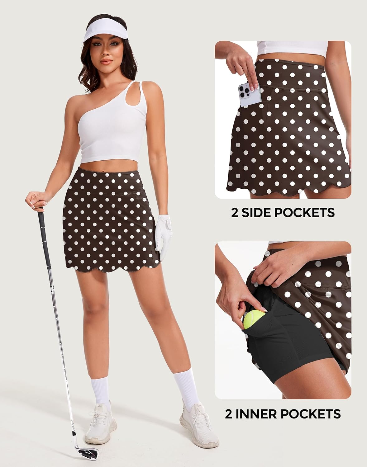 M MOTEEPI Skorts for Woman with Pockets 16" Golf Athletic Skirts Scalloped Hem Tennis Skirt Dressy Casual