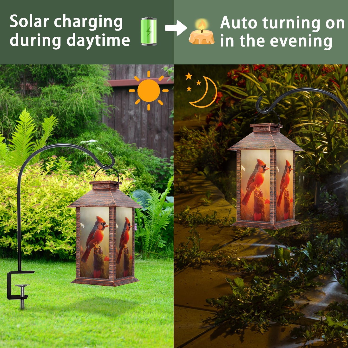 Johunt Solar Lanterns Outdoor  Waterproof Cardinal Garden Hanging Lanterns With Led Flickering Flameless Candles  Lantern Decor Birthday Gifts For Women Mom Grandma