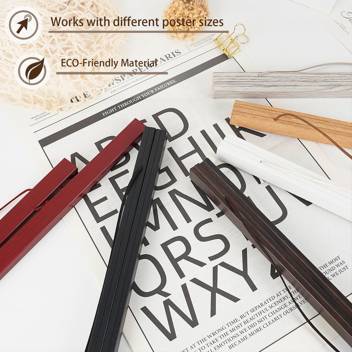 Artmag Magnetic Poster Hanger Frame, 31x24 31x21 Light Wood Wooden Magnet Canvas Artwork Print Poster Hangers Frames Hanging Kit (Teak Wood, 31")