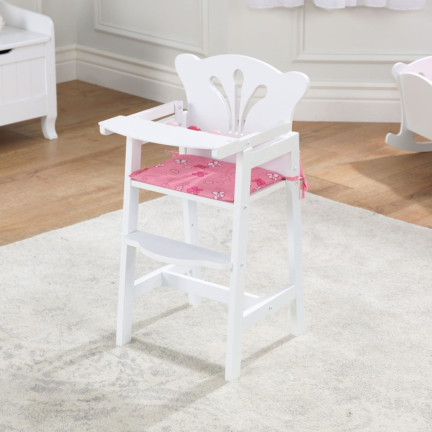 KidKraft Lil' Doll Wooden High Chair, Furniture for 18-Inch Dolls, with Fabric Seat Pad