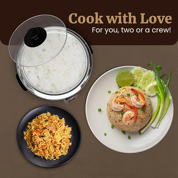 Elite Gourmet ERC006XSS 6-Cup Electric Rice Cooker with 304 Surgical Grade Stainless Steel Inner Pot, Makes Soups, Stews, Porridges, Grains and Cereals, 6 cup (3 cups uncooked), Black
