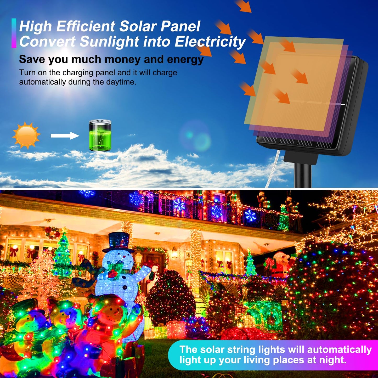 Brightever Outdoor Solar String Lights Waterproof  2-Pack Total 80Ft 200Led Solar Fairy Lights For Outside With 8 Lighting Modes  Solar Twinkle Lights For Yard  Christmas  Party (Multicolor)