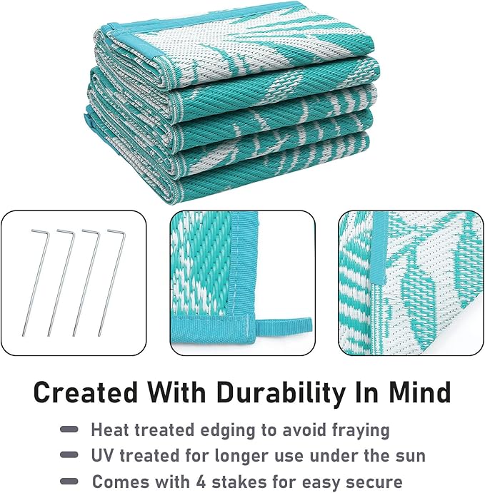 HiiARug Outdoor Rug 6x9Ft Waterproof for Patios Clearance, Reversible Plastic Straw Patio Mat Large Area Rugs RV Mats for Outside Trailers Campers Porch Deck Beach Backyard ﻿